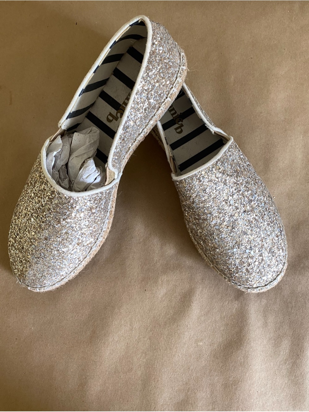 Boden Glitter Espadrilles - Champagne Gold Sparkle